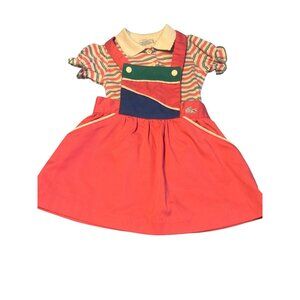 Vintage Izod Lacoste 2T Striped Polo Shirt Pink Blue Green Jumper Dress Set 90s
